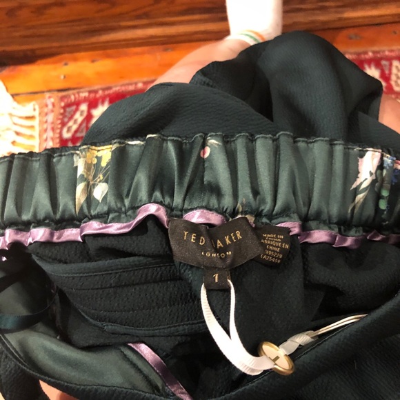 Ted Baker NWT Tie Waist Dark Green Wide Leg Pants - Picture 4 of 9
